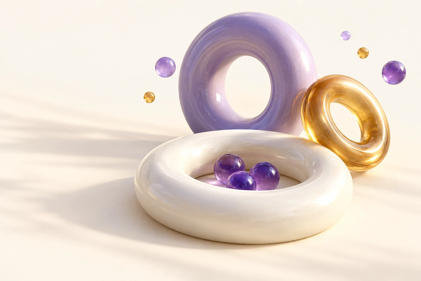 Glossy violet and golden loops with small glass marbles